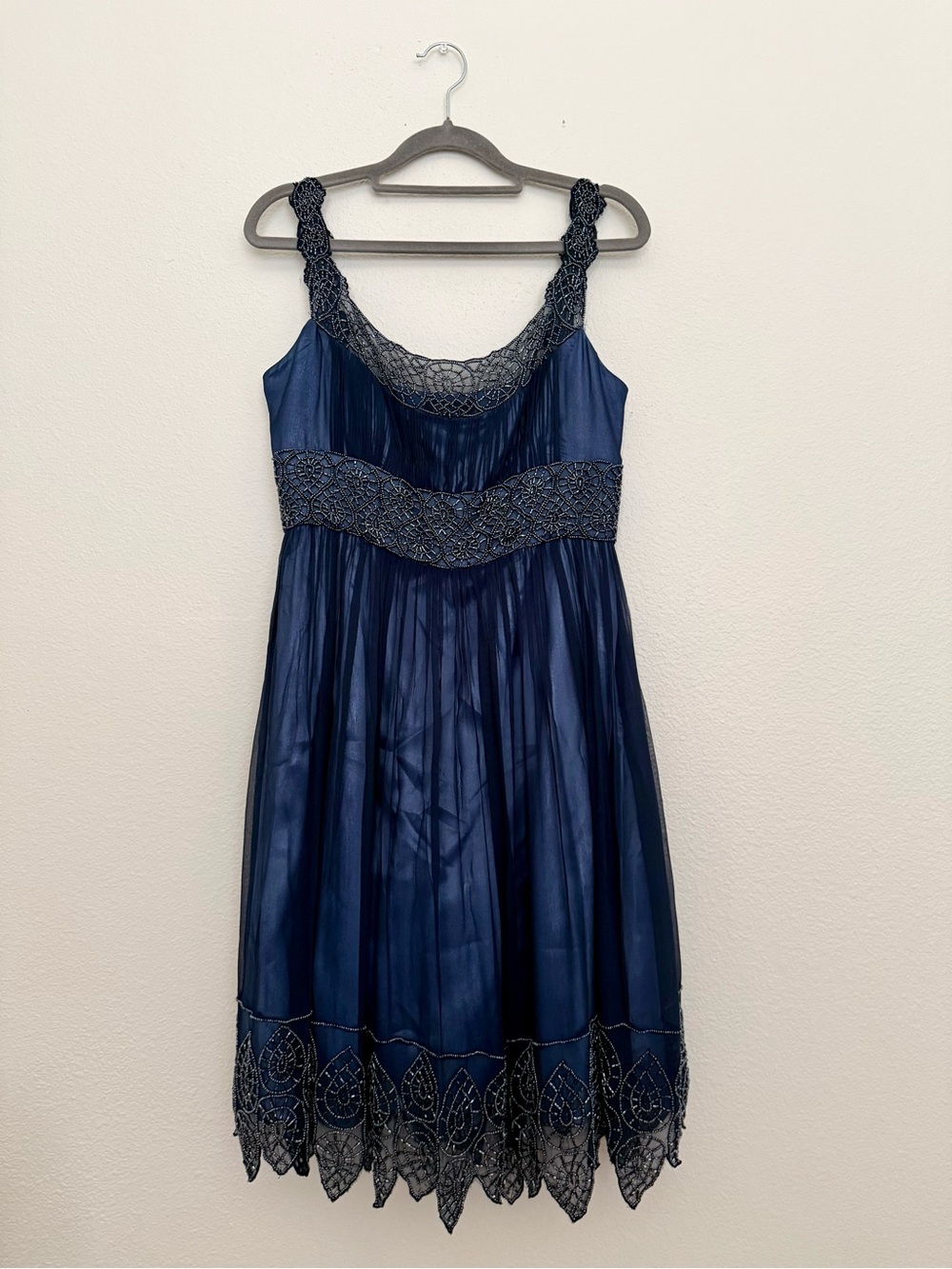 Vtg 100% Silk Adrianna Papell Blue Beaded Dress Sz 6
